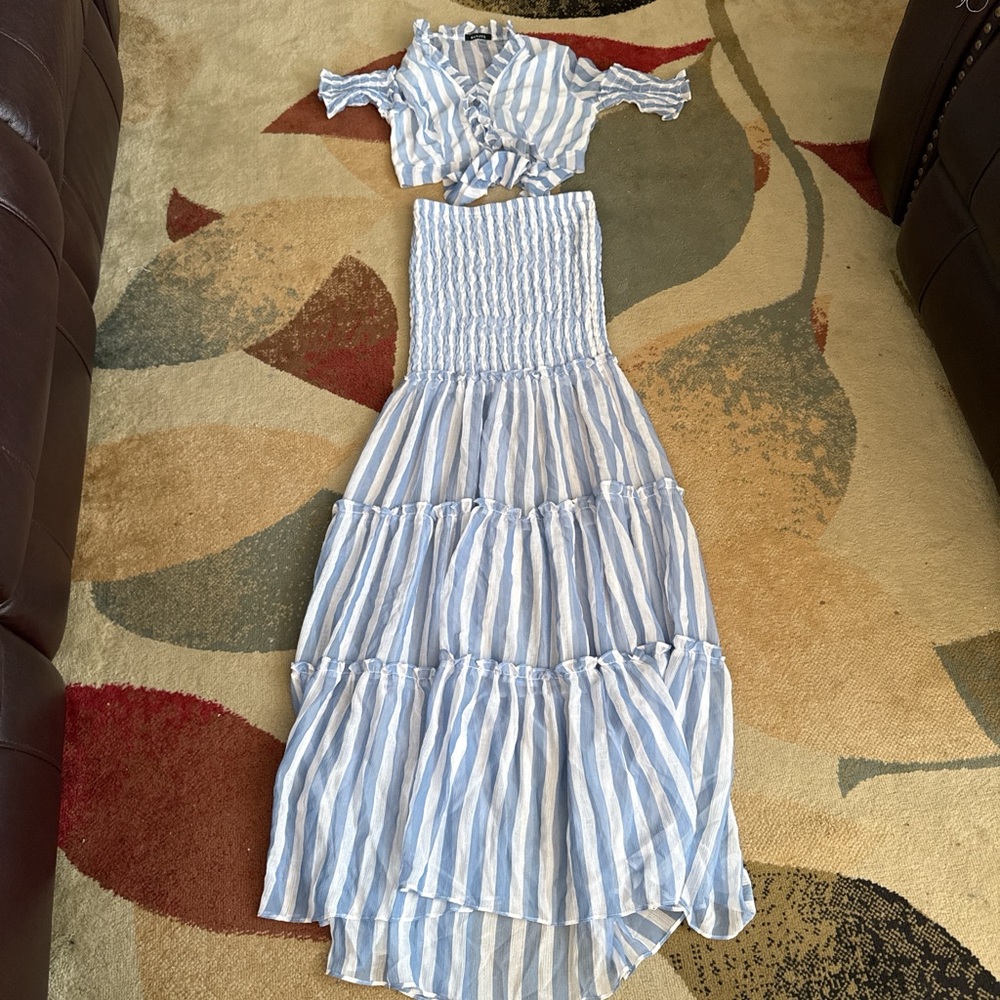 Banjul Blue and White Striped Maxi Dress
